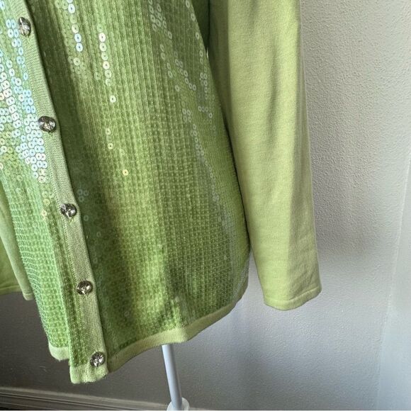 Quacker Factory Cardigan and Sleeveless Knit Tank Set Green Sequins SZ S - Picture 10 of 15
